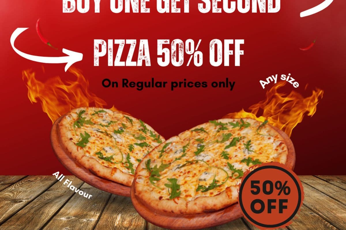 Buy one get Second 50% off (on Medium Pizzas)