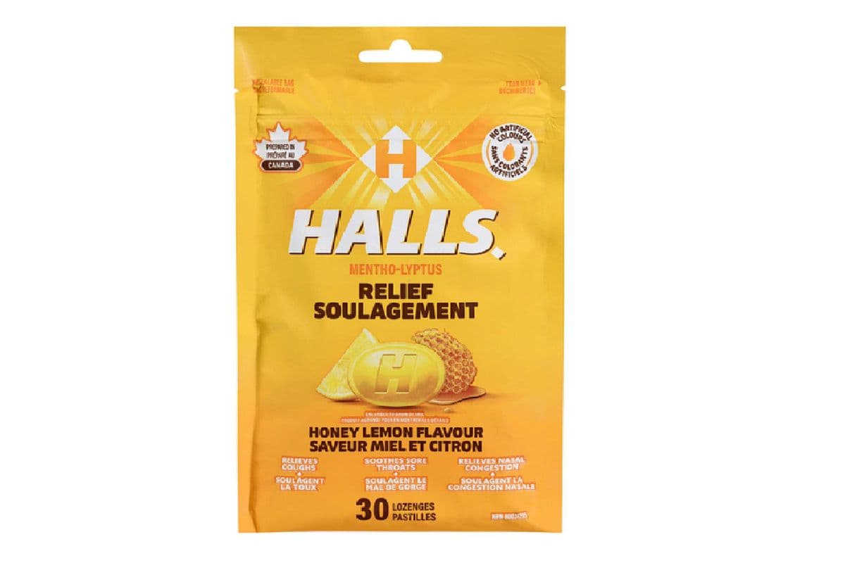 HALLS DROP BAG HONEY LEMON LOZENGES 30 PACK (30 LOZENGES )