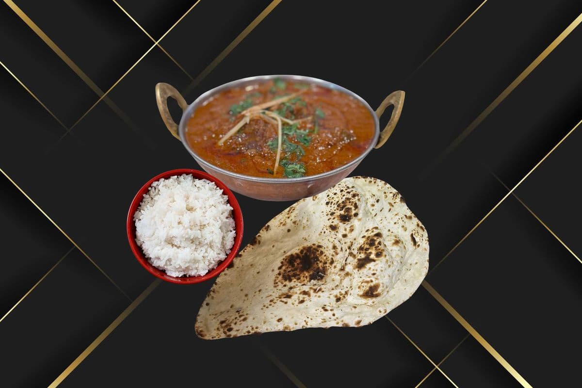 Goat Curry with Rice and One Naan
