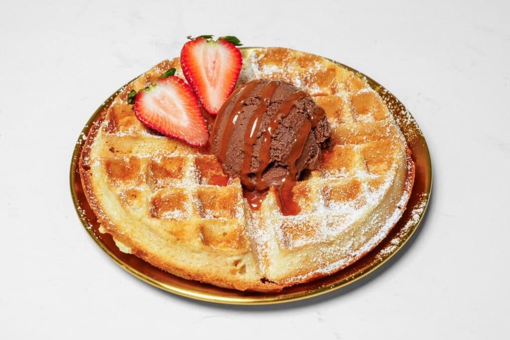 Plain Plated Waffle with Scoop Ice Cream