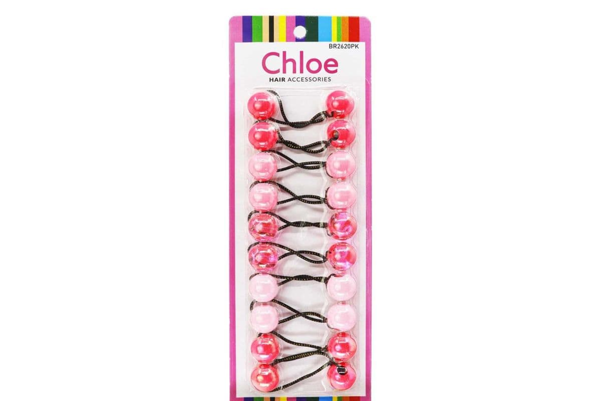 Pink CHLOE 20mm Twin Beads Ponytailers (10pcs)