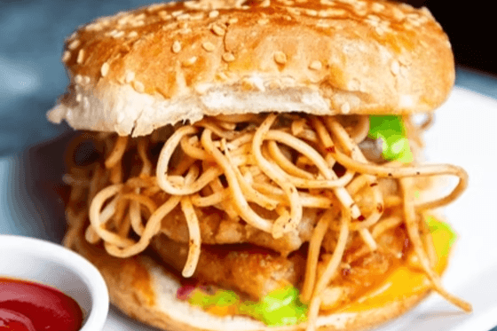 Allo Tikki Burger with Noodles
