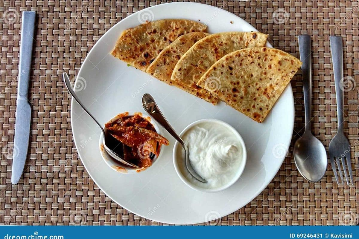 Plain Paratha with Dahi and Achar