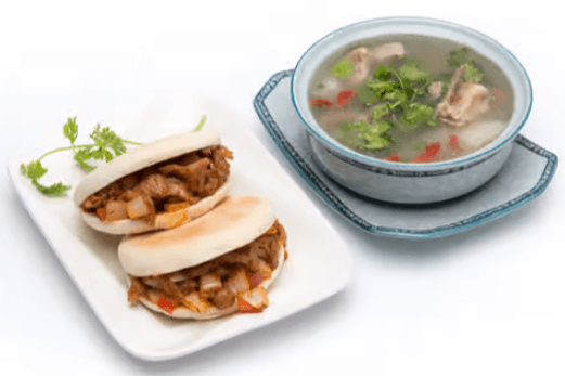 Lamb Soup in Small Bowl and Chinese Lamb Burgers 滋补养生羊汤+羊肉夹馍辣