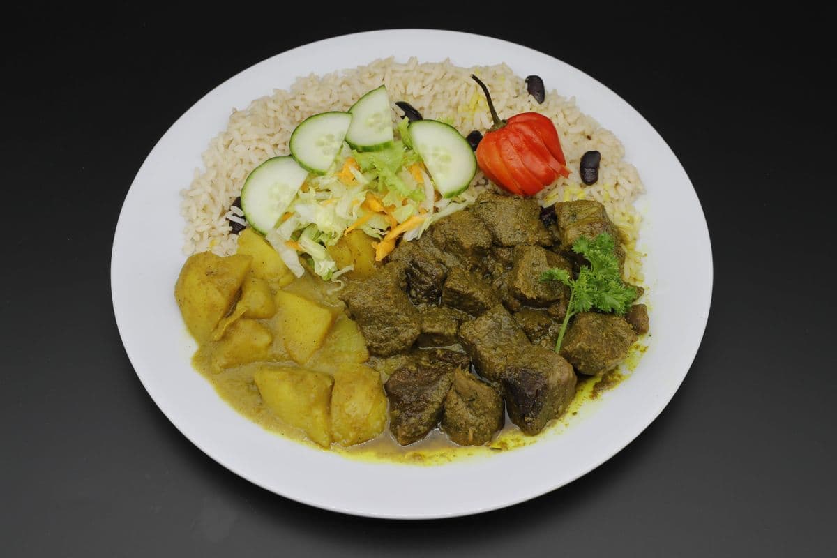 Goat Curry with Rice and Peas