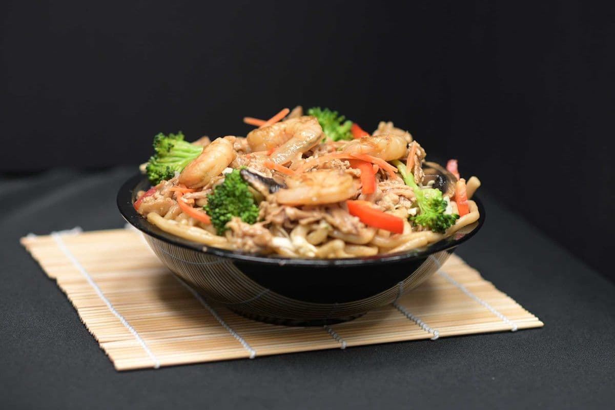 Chicken and Shrimp on Noodles