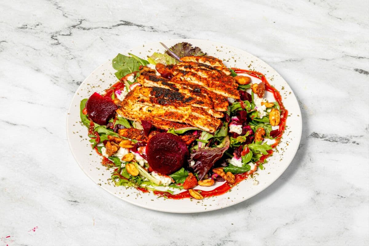 Beet and Goat Cheese Salad with Blackened Chicken