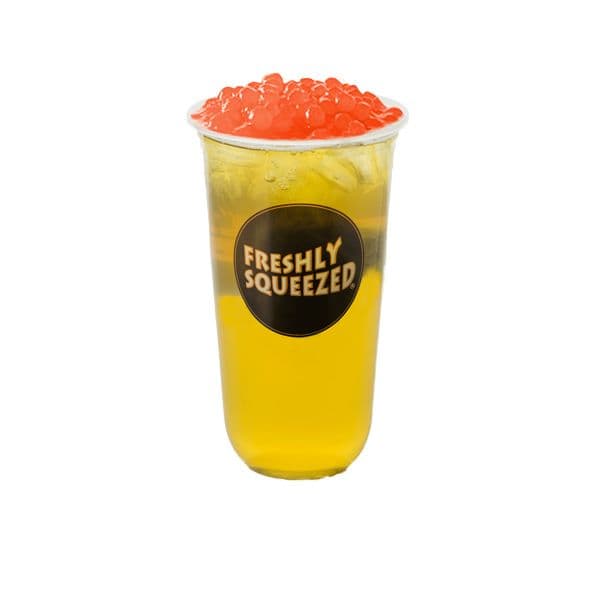 Lychee Green Tea with Strawberry Popping Boba