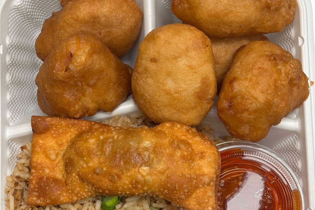 3. Egg Roll, Sweet-and-Sour Chicken Balls, and Chicken Fried Rice