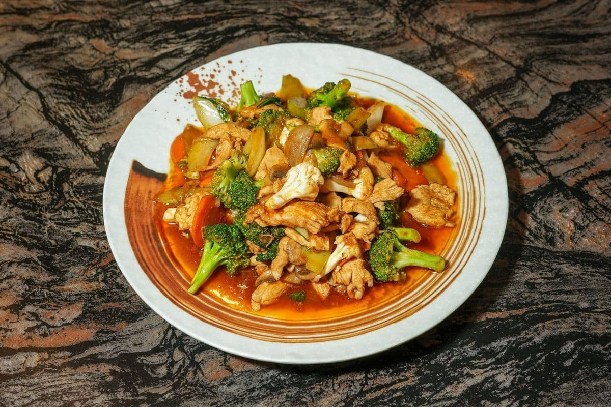 96. Tender Chicken, Pork, Beef, or Shrimp Stir Fry Veg