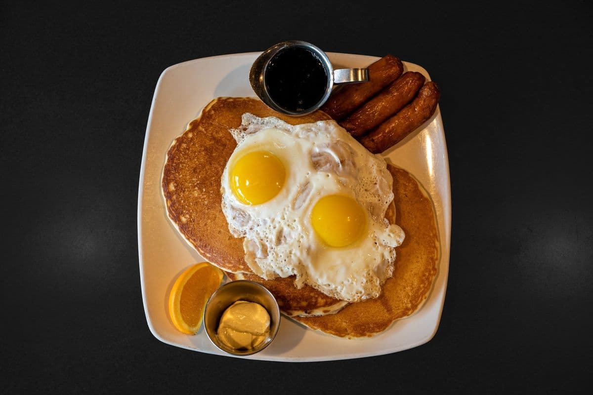 Pancakes, Eggs, and Sausage