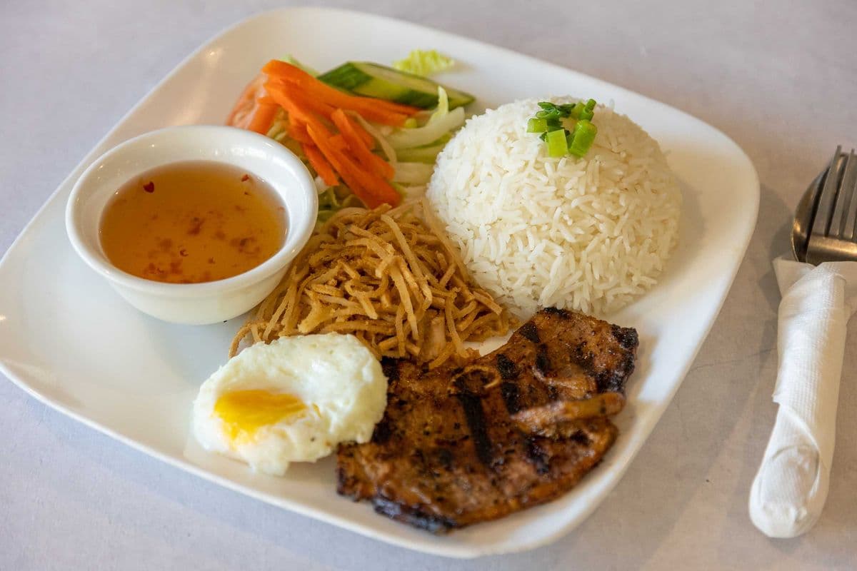 C1. Grilled Pork Chops, Julienne Pork, and Fried Egg - Com Bi Trung Suon Nuong