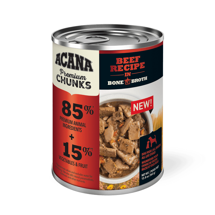 Acana Wet Dog Food - Premium Chunks Beef Recipe in Bone Broth Canned (12.8 oz)