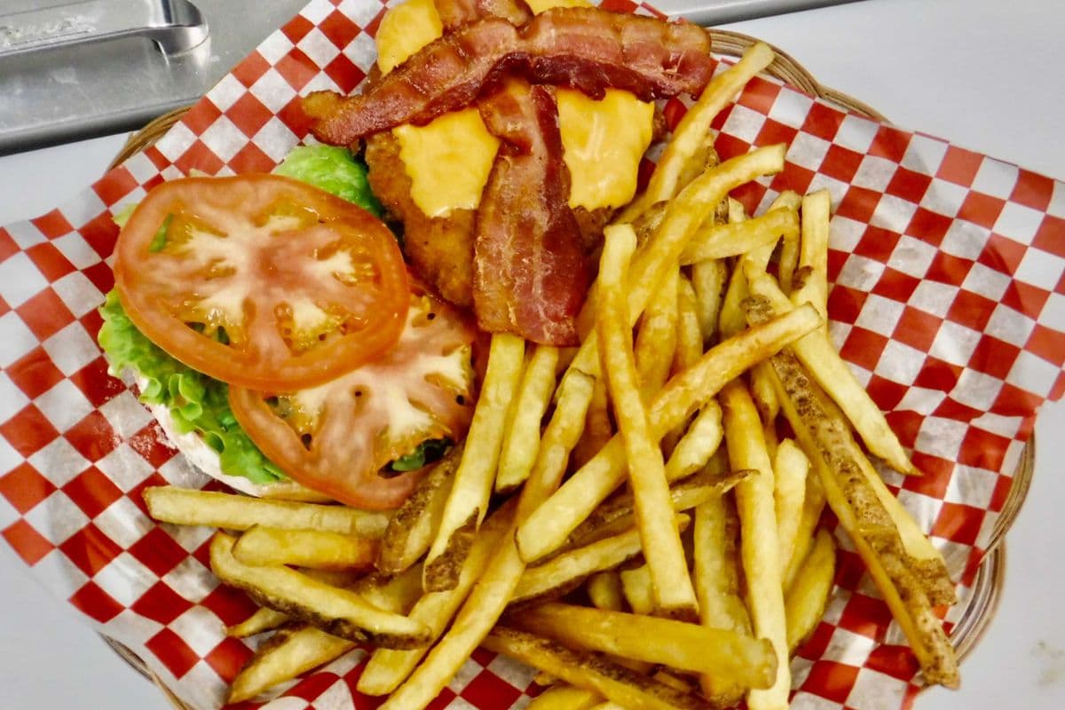 Chicken Club Burger w/Fries