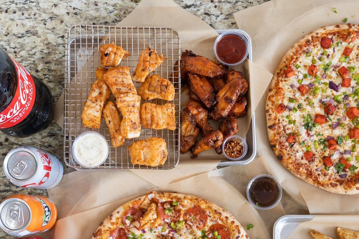 One Large Pizza with Three Toppings, Fish (1 lb) Meal