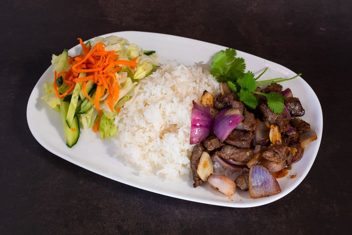 S3. Vietnamese-Style Beef Bites Served with Rice - Bo Luc Lac
