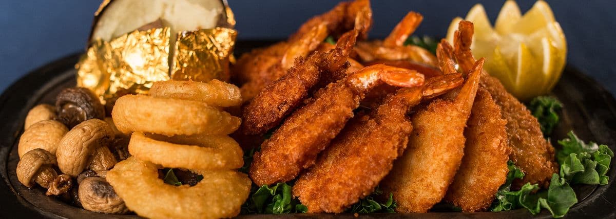 Steak and Deep Fried Prawns