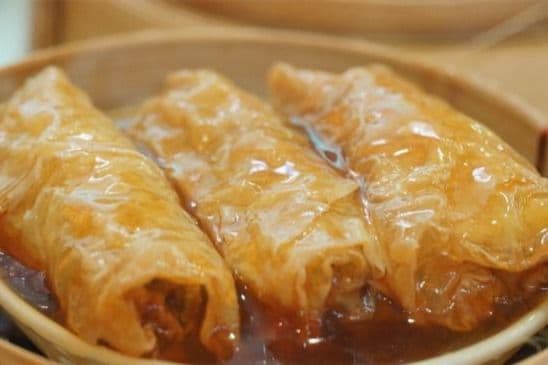 7.Minced Pork Bean Curd Roll in Abalone Sauce Sauce 鲍汁鲜竹卷