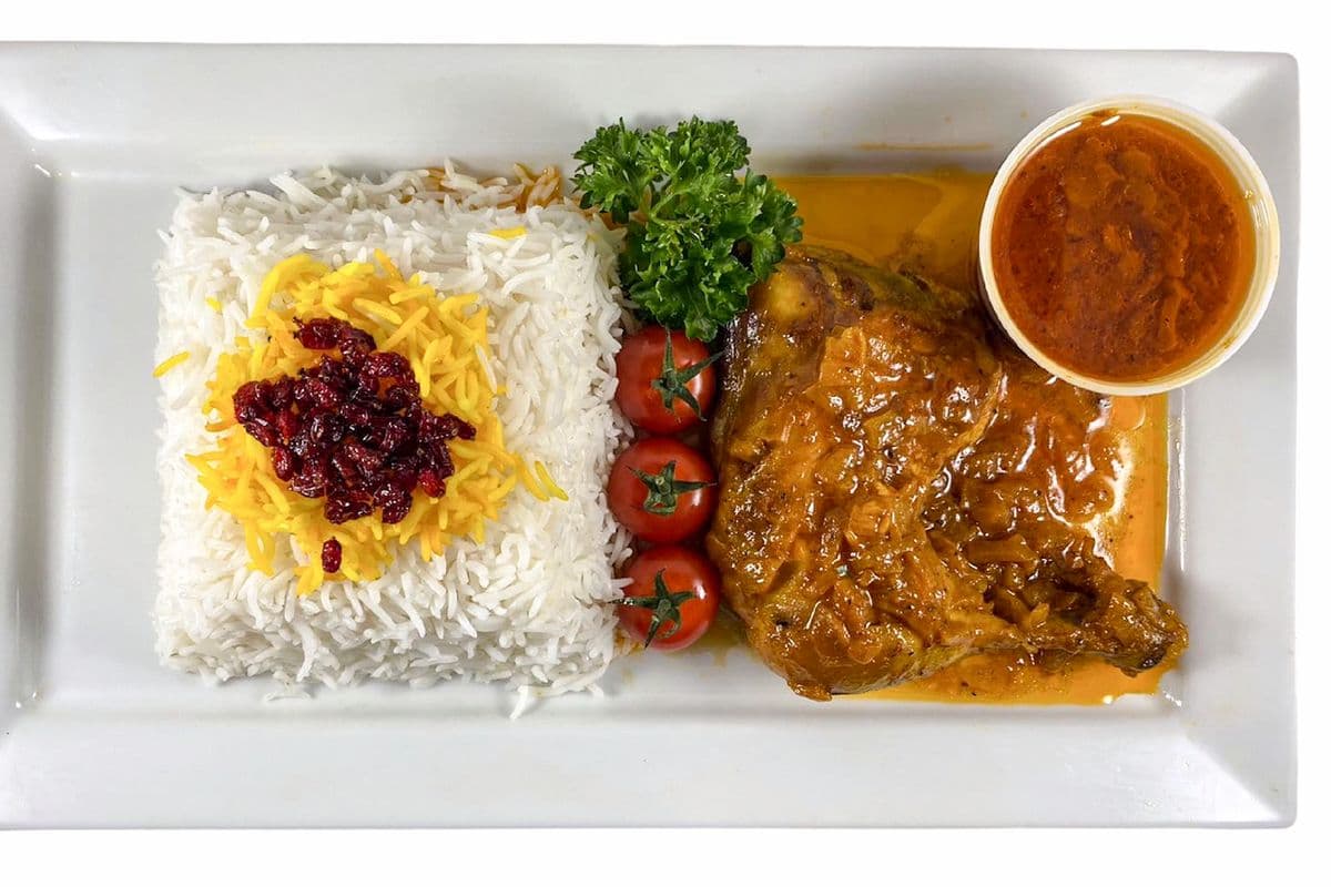 Zereshk Polo and Chicken Leg