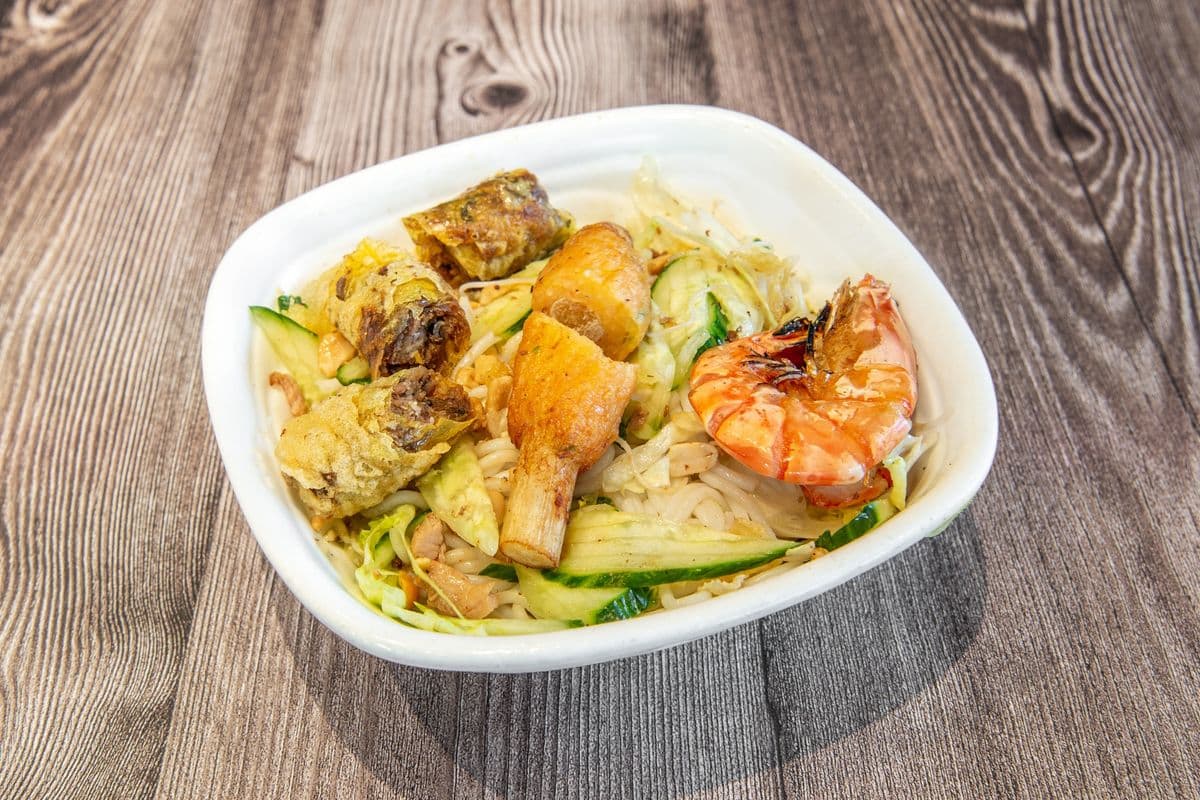 326. Spring Roll, Minced Shrimp on Sugarcane, and Grilled Shrimp - Bun Cha Gio Chao Tom Tom Nuong
