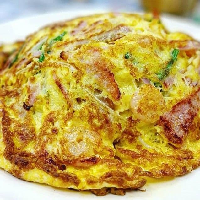 189. Egg Foo Young with BBQ Pork, Shrimp, and Mushrooms