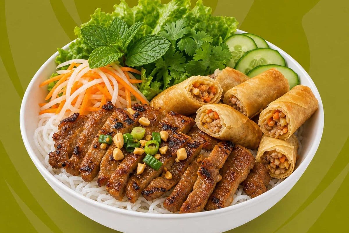 19. Pork and Spring Rolls with Vermicelli - Bun Thit Nuong Cha Gio
