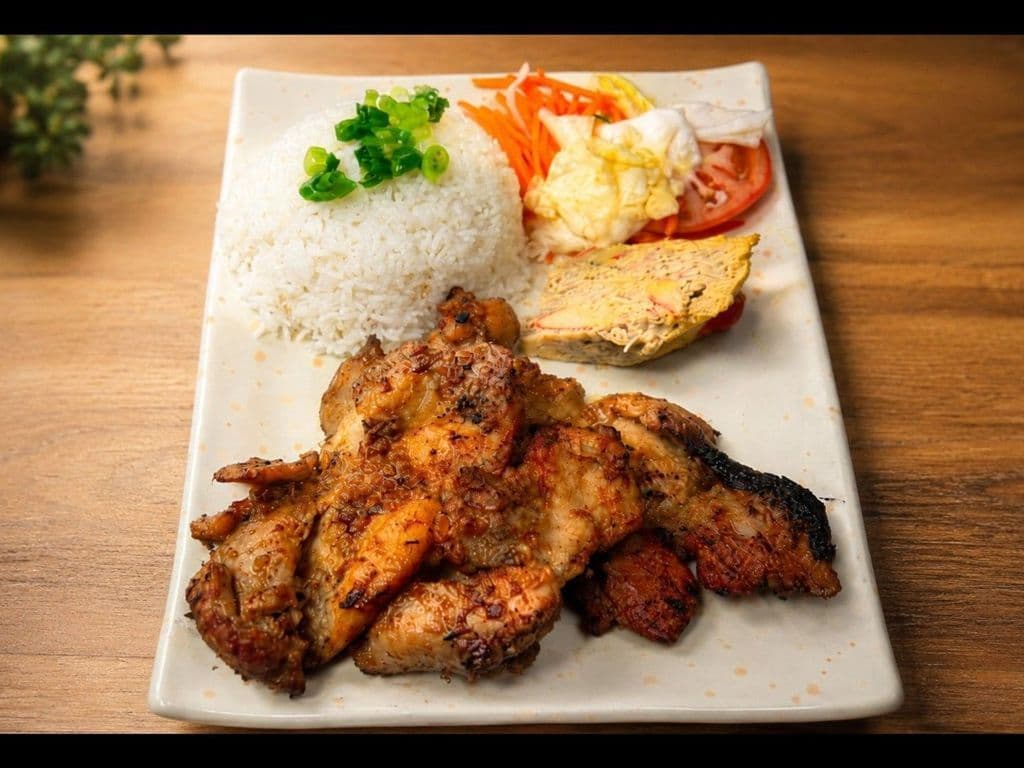 507. Grilled Chicken, Pork Chop and Steamed Egg on Rice