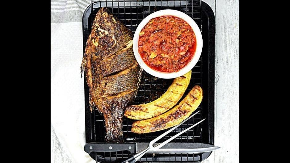 Roasted Plantain and Tilliapia Fish