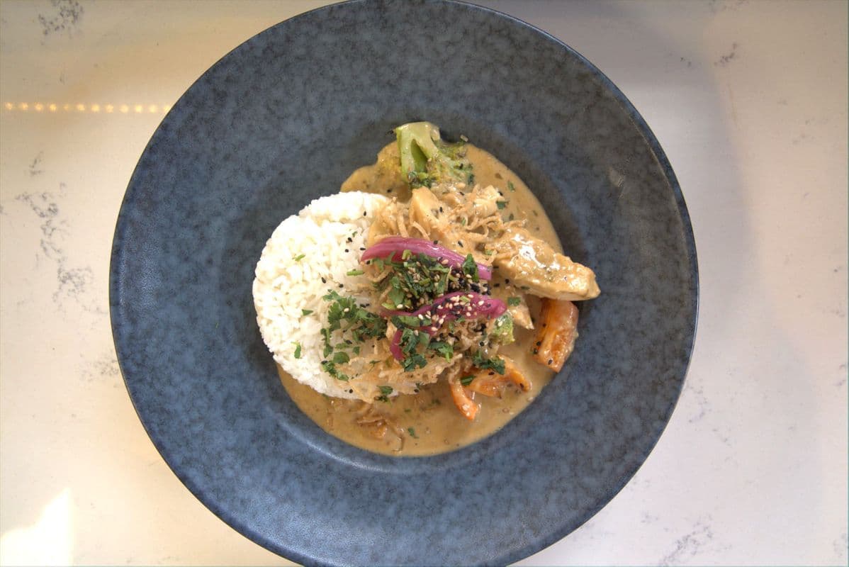 Coconut Chicken Curry Rice Bowl (Gluten Friendly Option Available)