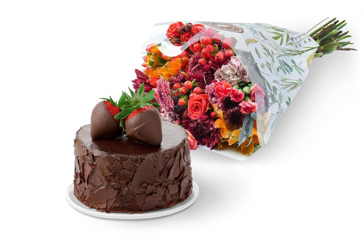 Chocolate Celebration Cake & Bouquet Gift Set