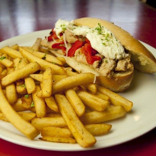 Mediterranean Chicken Sandwich and Fries