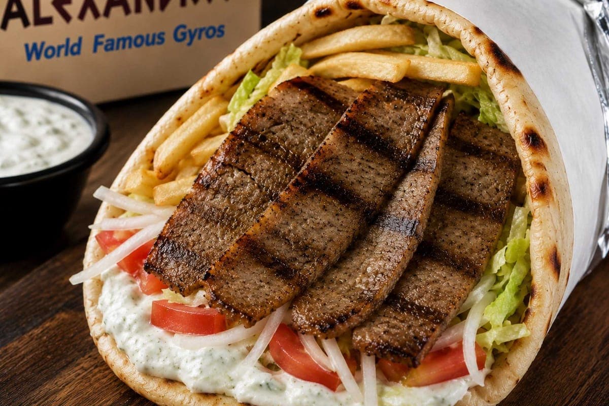 Beef And Lamb Gyro on a pita