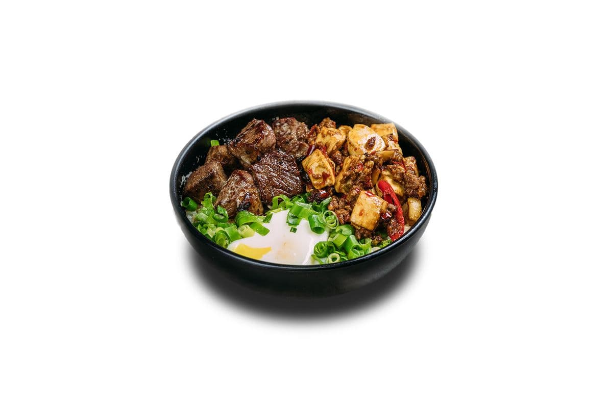N02. Grilled Sliced Beef and Chicken With BBQ Sauce and Mapo Tofu on Rice