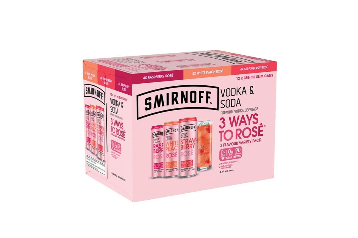 Smirnoff Vodka & Soda Rose Mixer (355ML 12PK Cans)