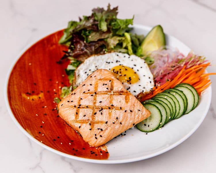 Bibimbap Bowl with Grilled Salmon