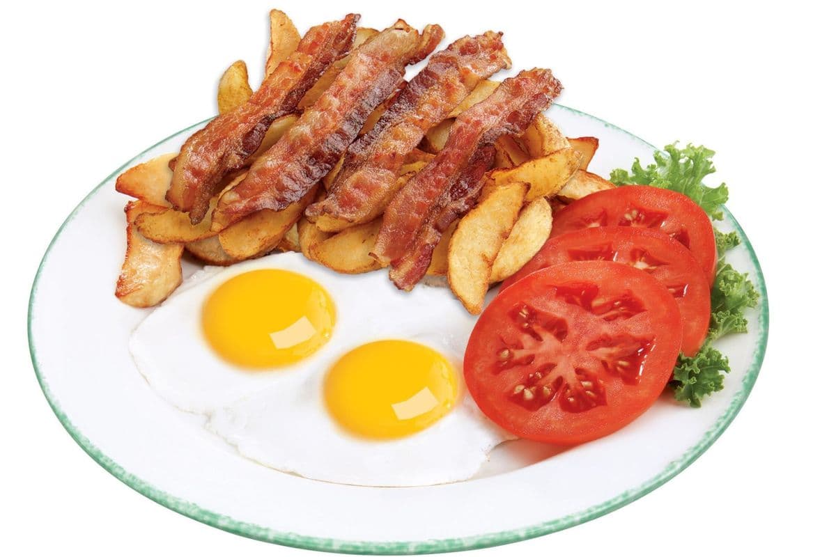 2 eggs, choice of accompaniment and potatoes (600 - 1090 Cals.)