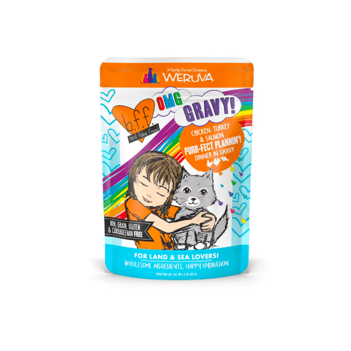 Weruva Wet Cat Food - BFF OMG Gravy Chicken, Turkey, & Salmon Purr-Fect Plannin'! Pouch (2.8 oz)
