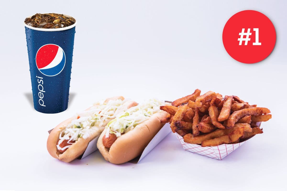 TRIO #1 2 HOT-DOG + FRITES + LIQUEUR