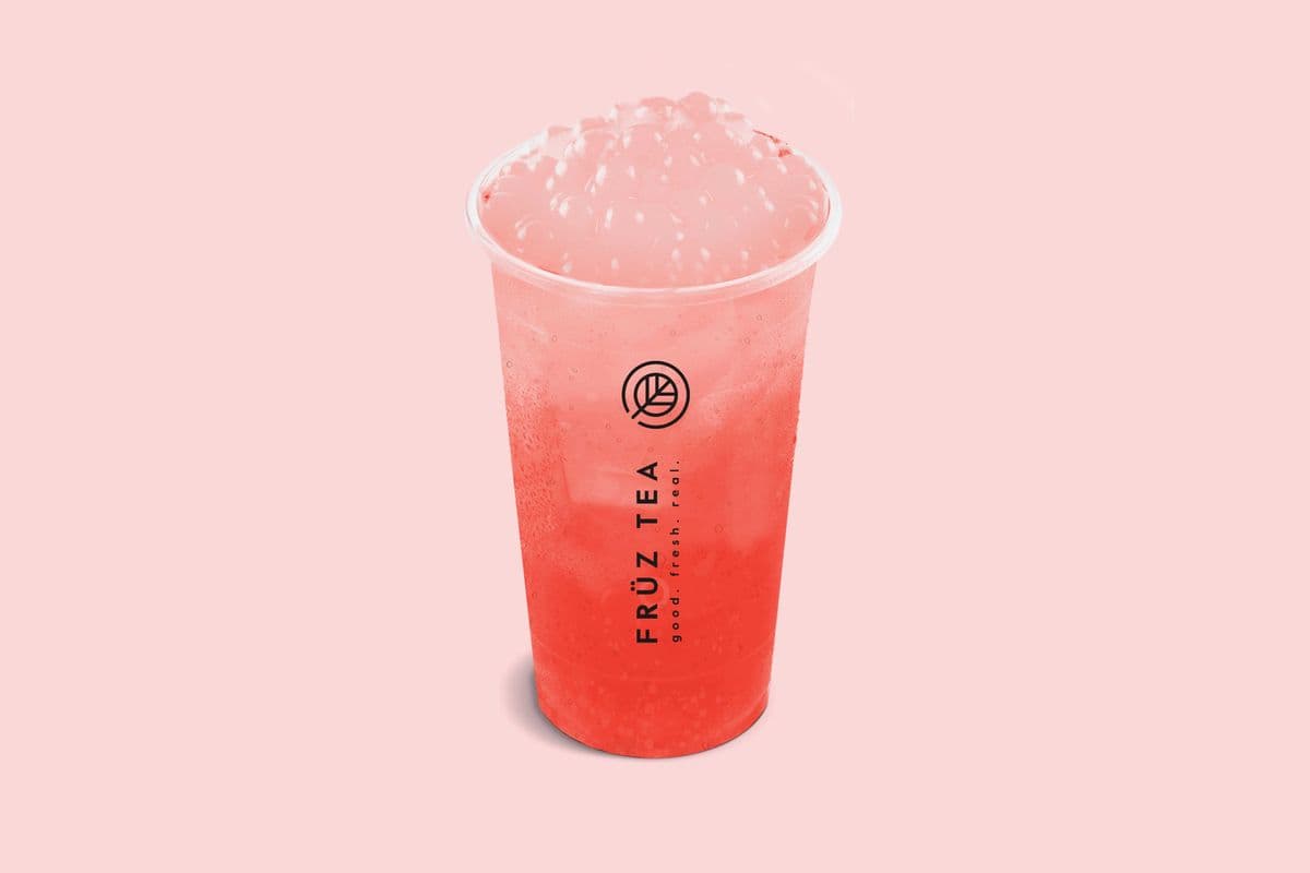 Strawberry Soda with Lychee Popping Boba (310 Cals)