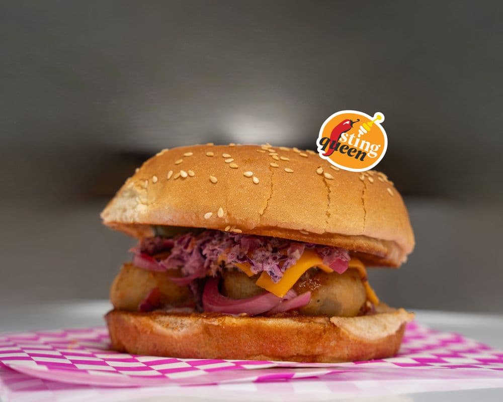 Sting Queen (honey habanero sauce) Veggie Bae - Homemade Patty Sandwich