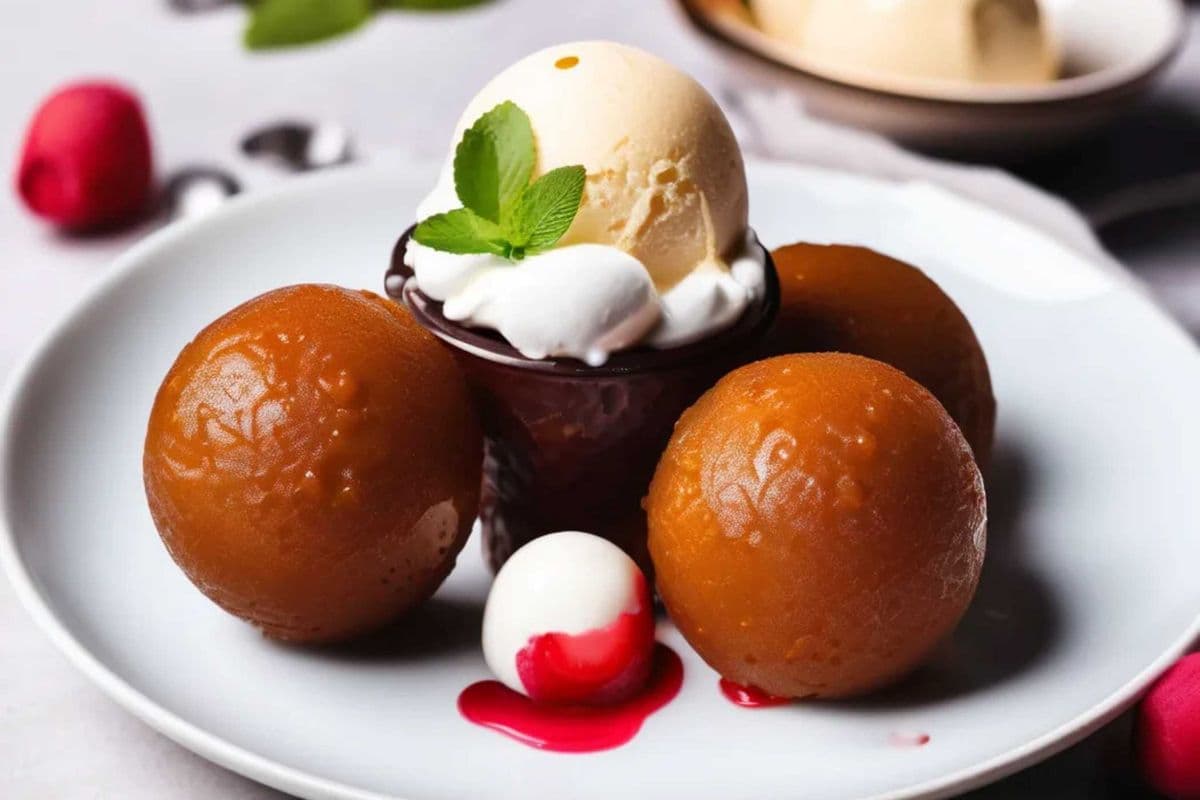 Two Gulab Jamun with Two Scoop Ice Cream