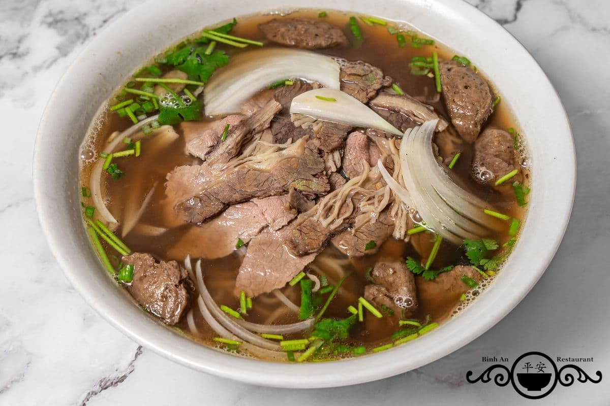 97. Medium Rare Beef Rice Noodle Pho Soup