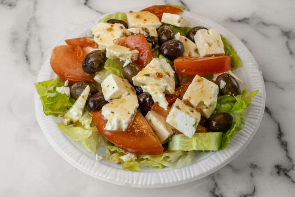 Greek Salad (Romaine lettuce, Feta Cheese, Tomato, Black Olives, Cucumber)