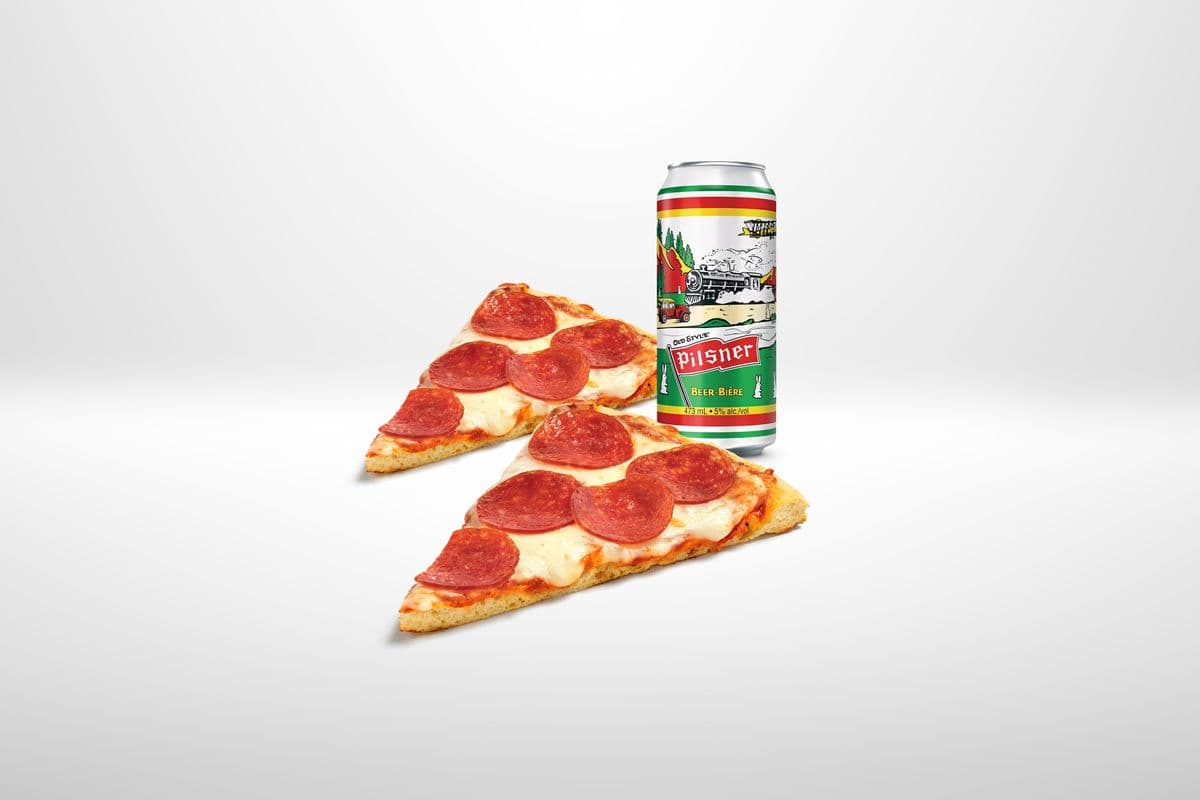 2 Pizza Slices (2 for $4) & Old Style Pilsner (473 ml) (5% ABV)