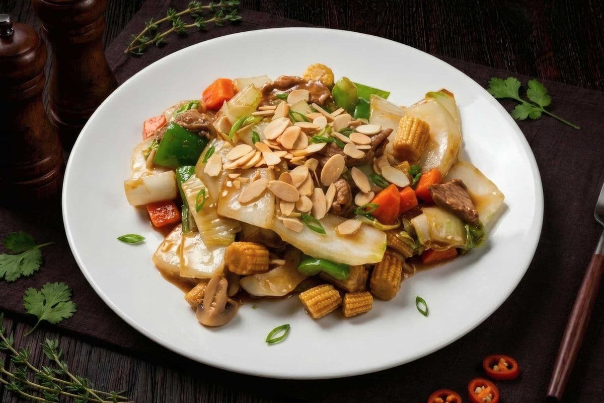 80. Almond Diced Vegetable Beef