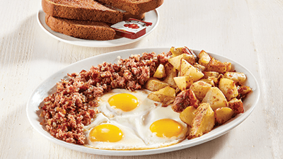 Three Eggs with Corned Beef Hash
