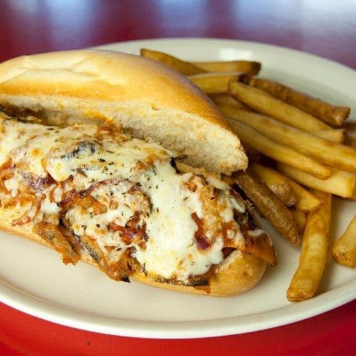 Eggplant Parmesan Sandwich and Fries