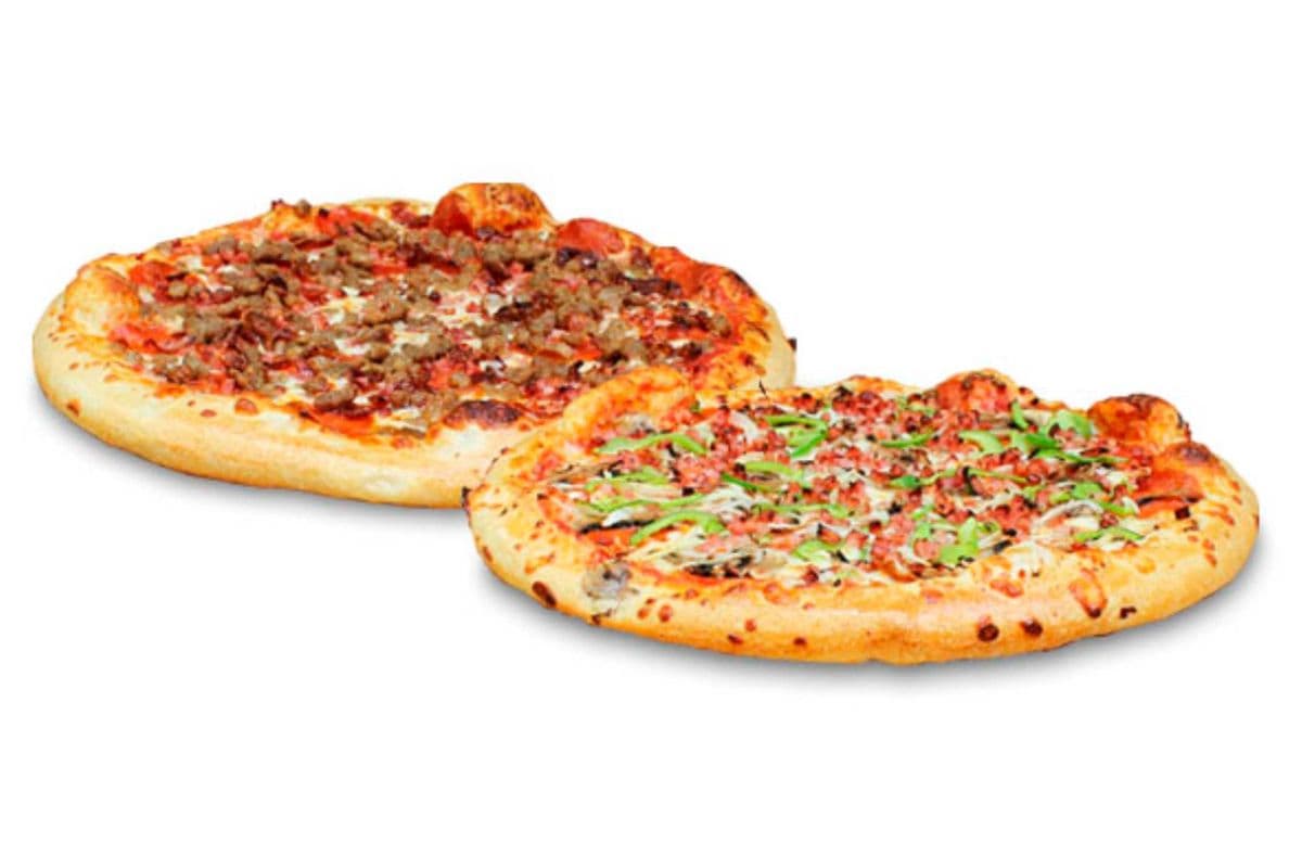 2 Large Pizzas For 1 (Each 3 Toppings Each & 1 Dip Sauce)