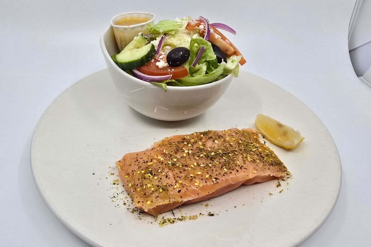 Grilled Atlantic Salmon and Greek Salad