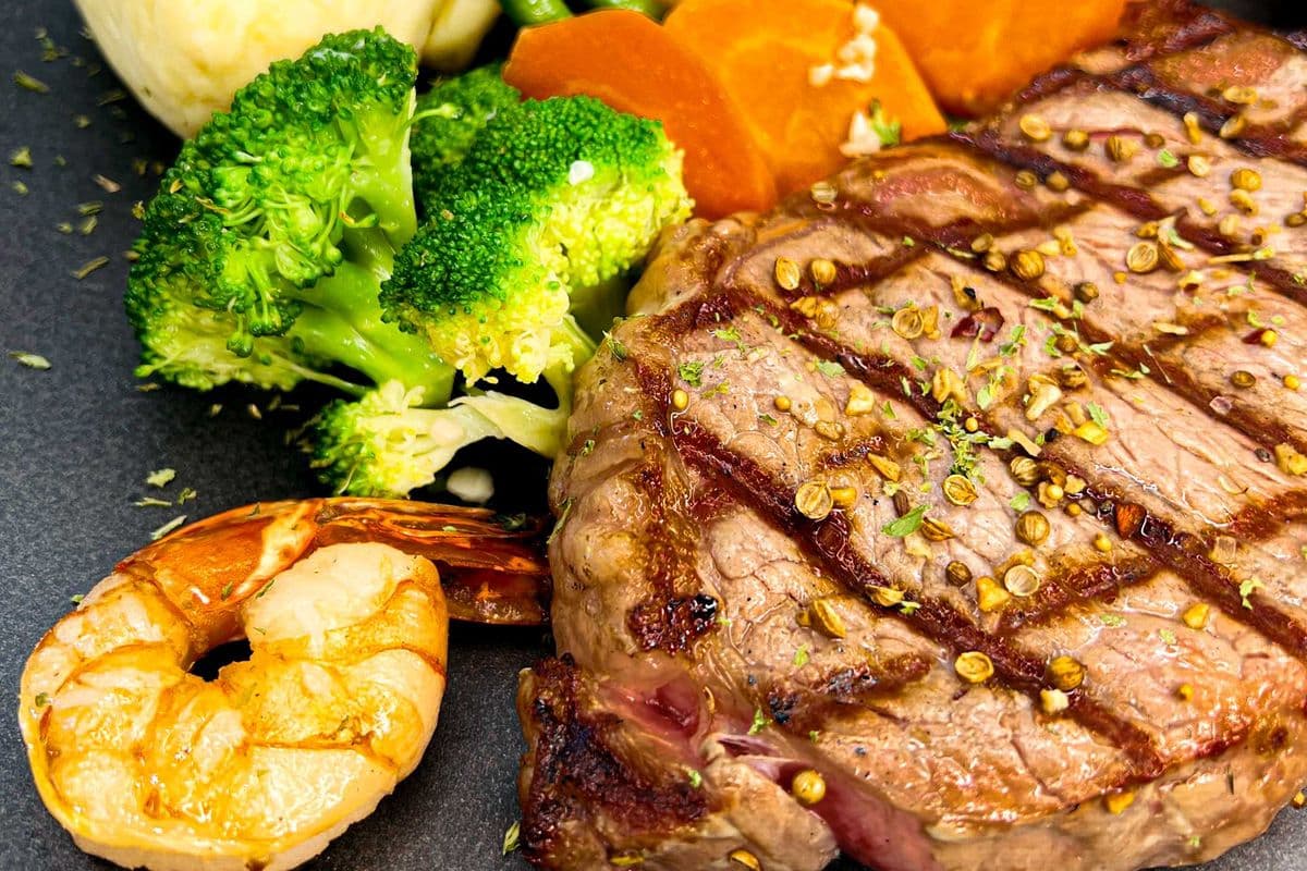 Tiger Prawn and Striploin Steak